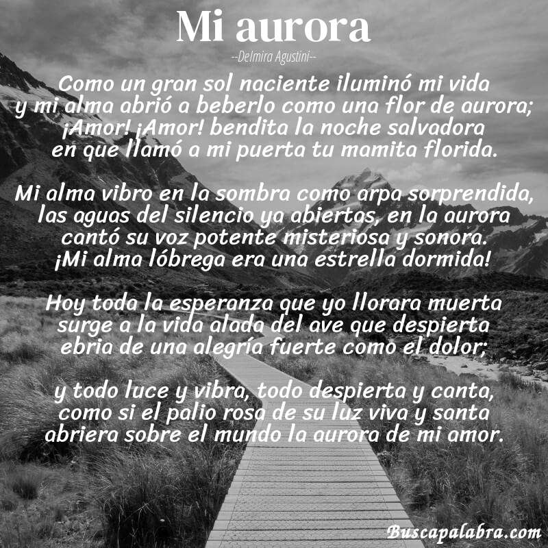 Poema Mi aurora de Delmira Agustini con fondo de paisaje