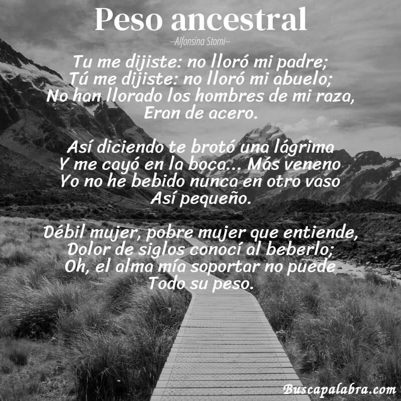 Poema Peso ancestral de Alfonsina Storni con fondo de paisaje