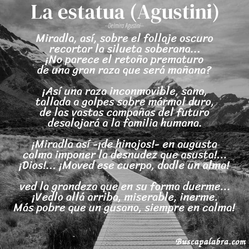 Poema La estatua (Agustini) de Delmira Agustini con fondo de paisaje