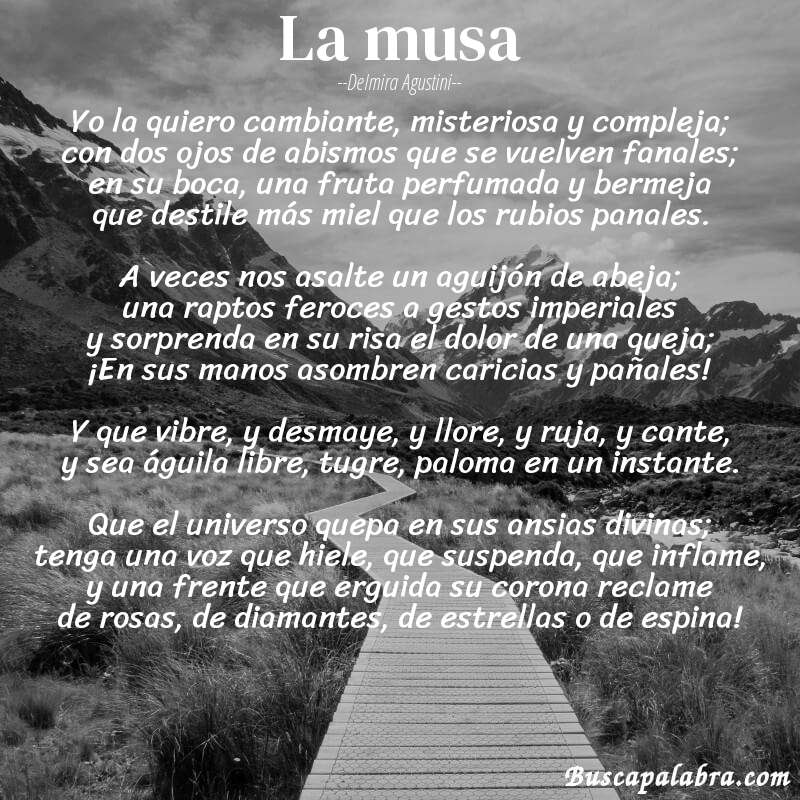 Poema La musa de Delmira Agustini con fondo de paisaje