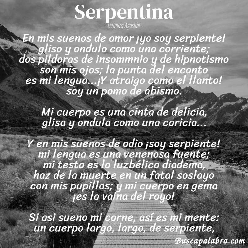 Poema Serpentina de Delmira Agustini con fondo de paisaje