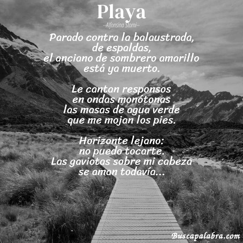 Poema Playa de Alfonsina Storni con fondo de paisaje