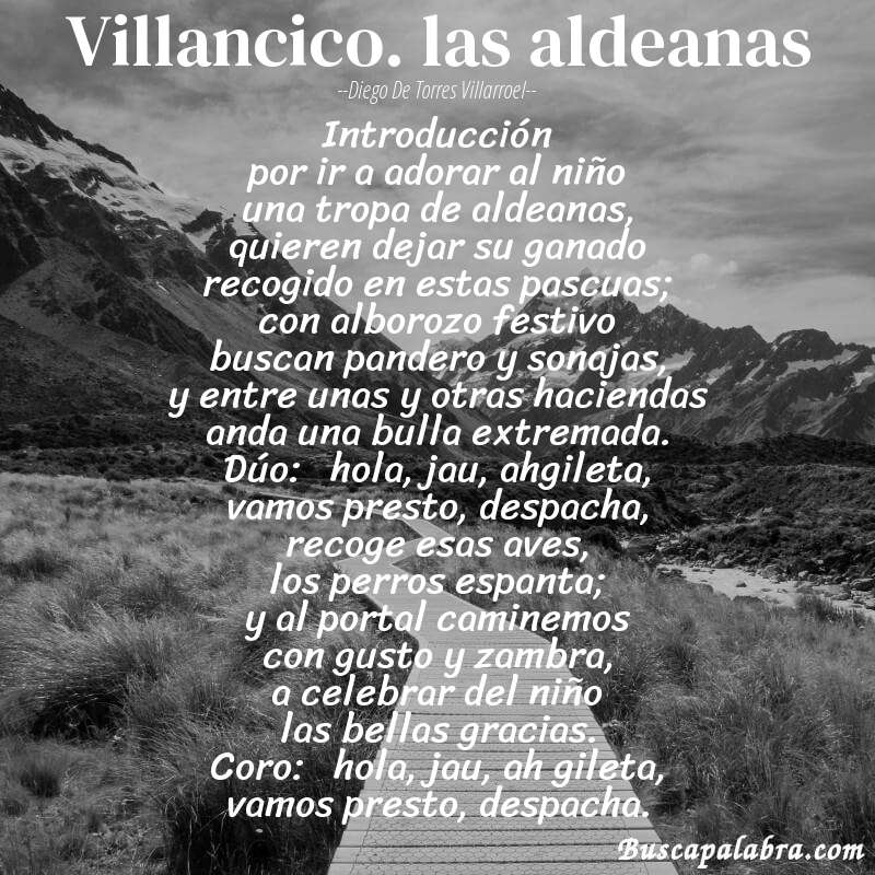 Poema villancico. las aldeanas de Diego de Torres Villarroel con fondo de paisaje