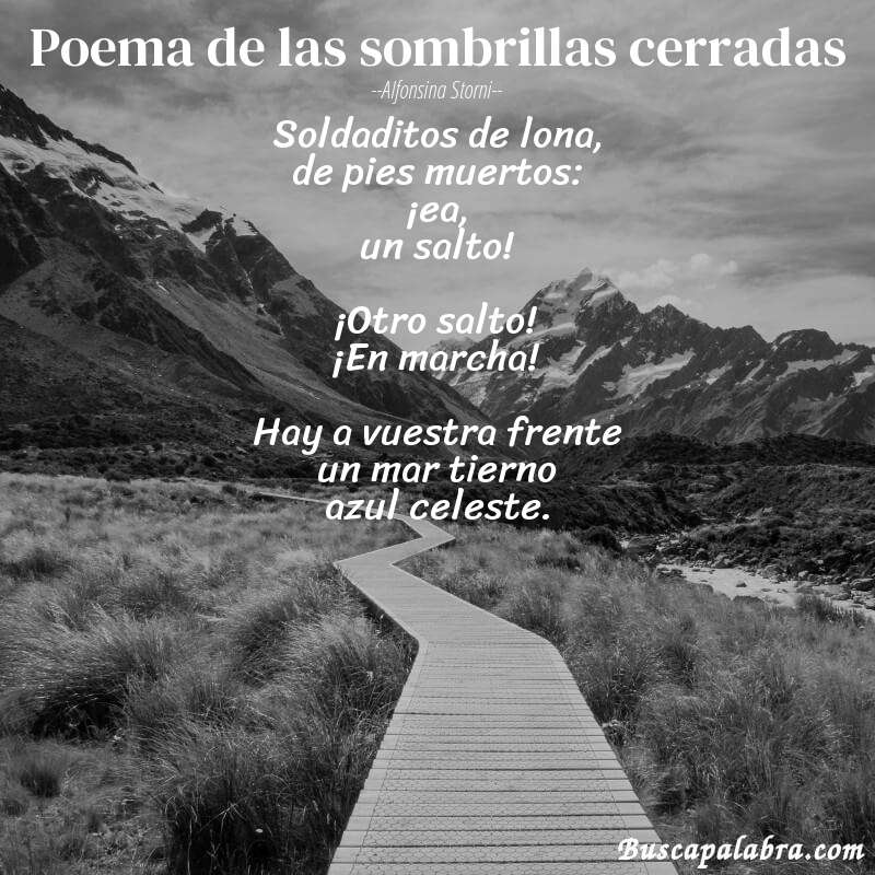 Poema Poema de las sombrillas cerradas de Alfonsina Storni con fondo de paisaje