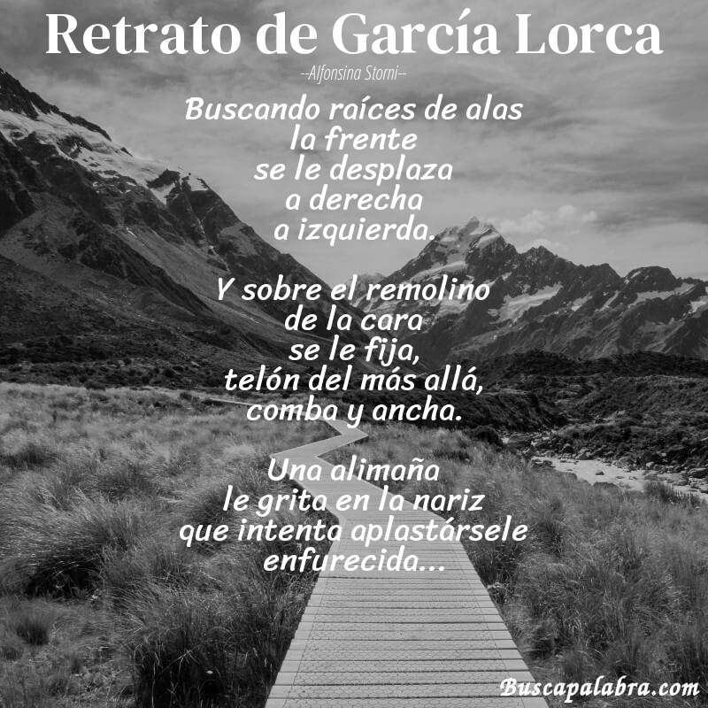 Poema Retrato de García Lorca de Alfonsina Storni con fondo de paisaje
