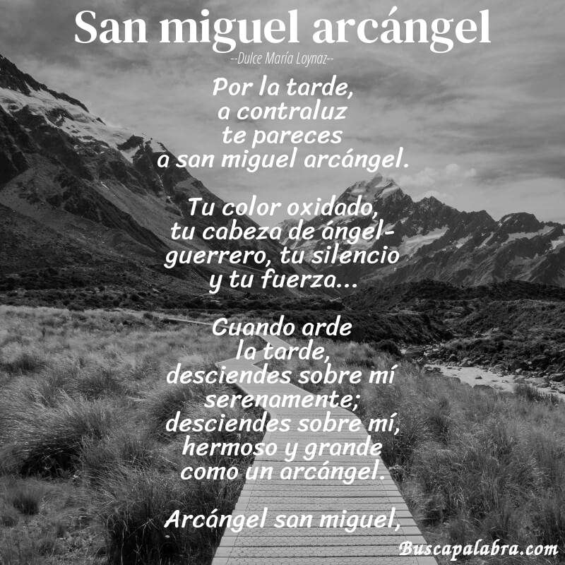 Poema san miguel arcángel de Dulce María Loynaz con fondo de paisaje