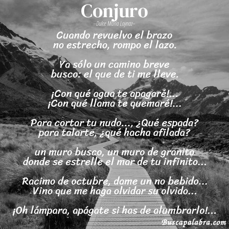 Poema conjuro de Dulce María Loynaz con fondo de paisaje