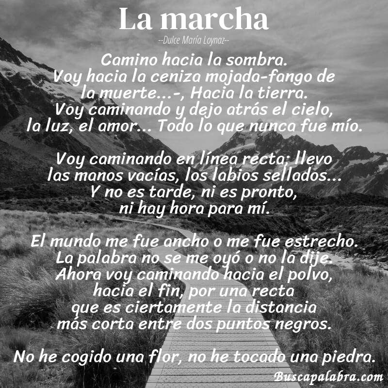 Poema la marcha de Dulce María Loynaz con fondo de paisaje