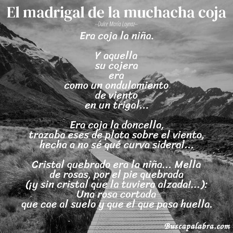 Poema el madrigal de la muchacha coja de Dulce María Loynaz con fondo de paisaje
