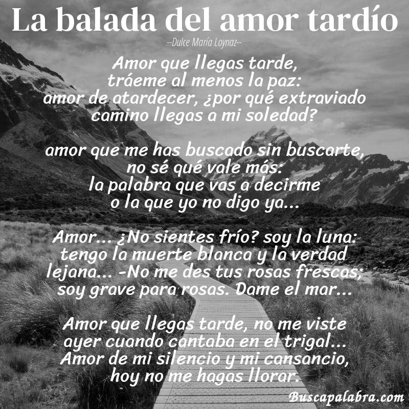Poema la balada del amor tardío de Dulce María Loynaz con fondo de paisaje