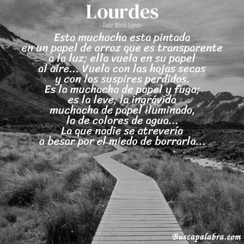 Poema lourdes de Dulce María Loynaz con fondo de paisaje