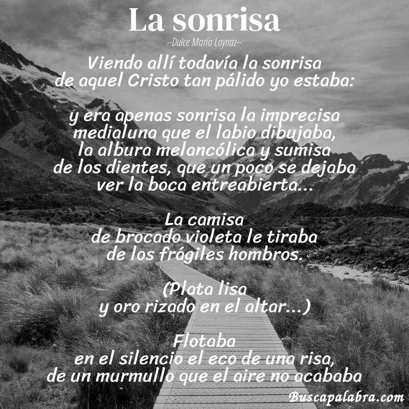 Poema la sonrisa de Dulce María Loynaz con fondo de paisaje