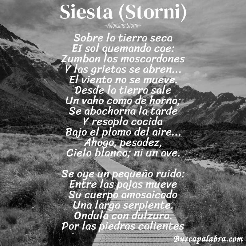 Poema Siesta (Storni) de Alfonsina Storni con fondo de paisaje