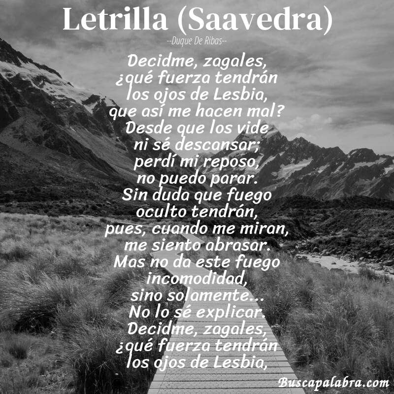 Poema Letrilla (Saavedra) de Duque de Ribas con fondo de paisaje
