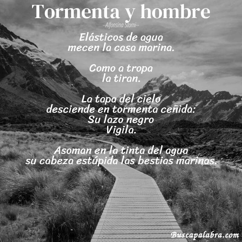 Poema Tormenta y hombre de Alfonsina Storni con fondo de paisaje