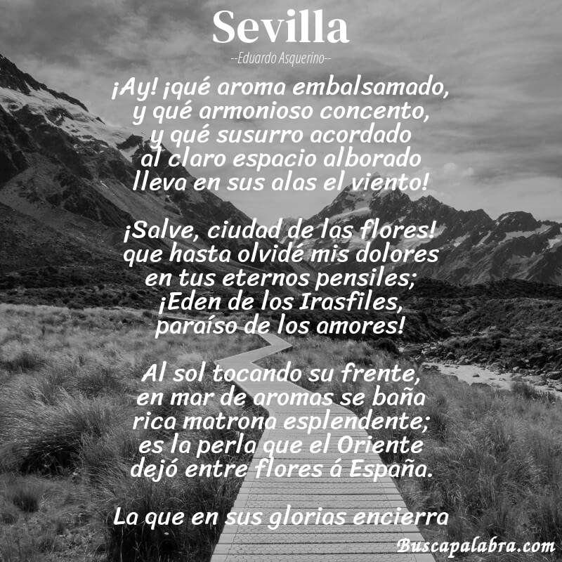 Poema Sevilla de Eduardo Asquerino con fondo de paisaje