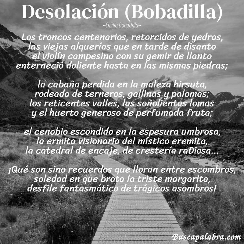 Poema Desolación (Bobadilla) de Emilio Bobadilla con fondo de paisaje