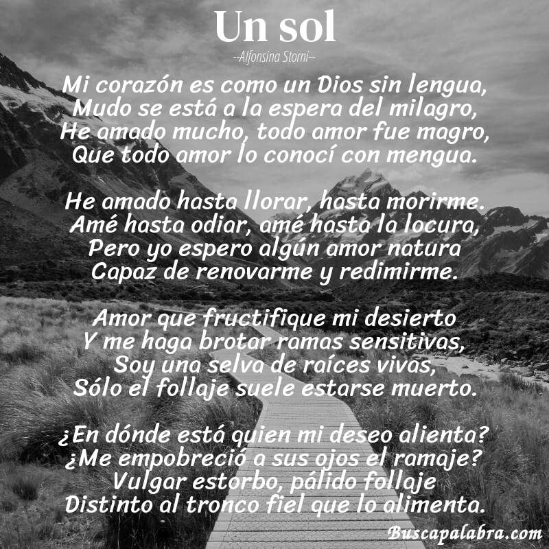 Poema Un sol de Alfonsina Storni con fondo de paisaje
