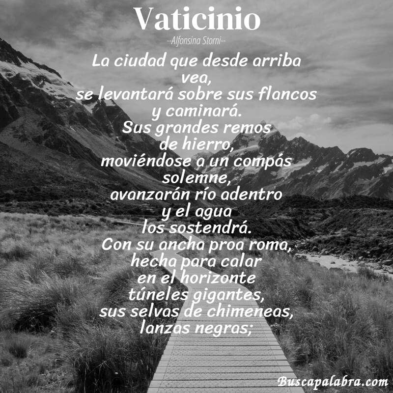 Poema Vaticinio de Alfonsina Storni con fondo de paisaje