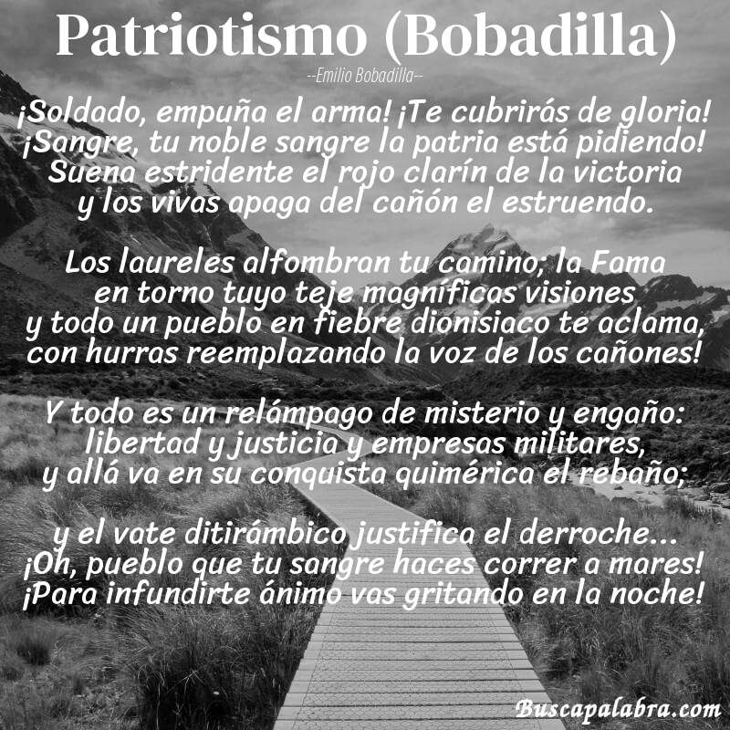 Poema Patriotismo (Bobadilla) de Emilio Bobadilla con fondo de paisaje