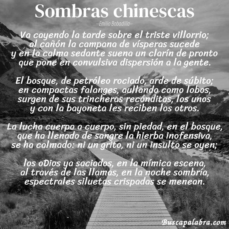 Poema Sombras chinescas de Emilio Bobadilla con fondo de paisaje