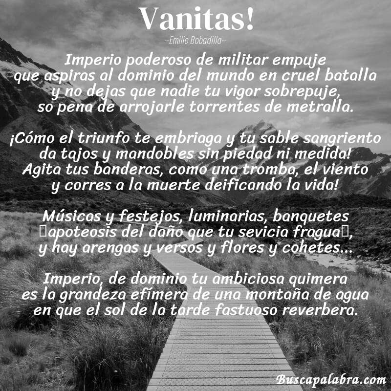 Poema Vanitas! de Emilio Bobadilla con fondo de paisaje