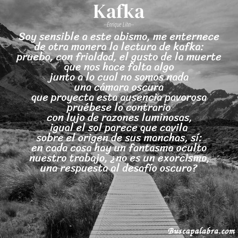 Poema kafka de Enrique Lihn con fondo de paisaje