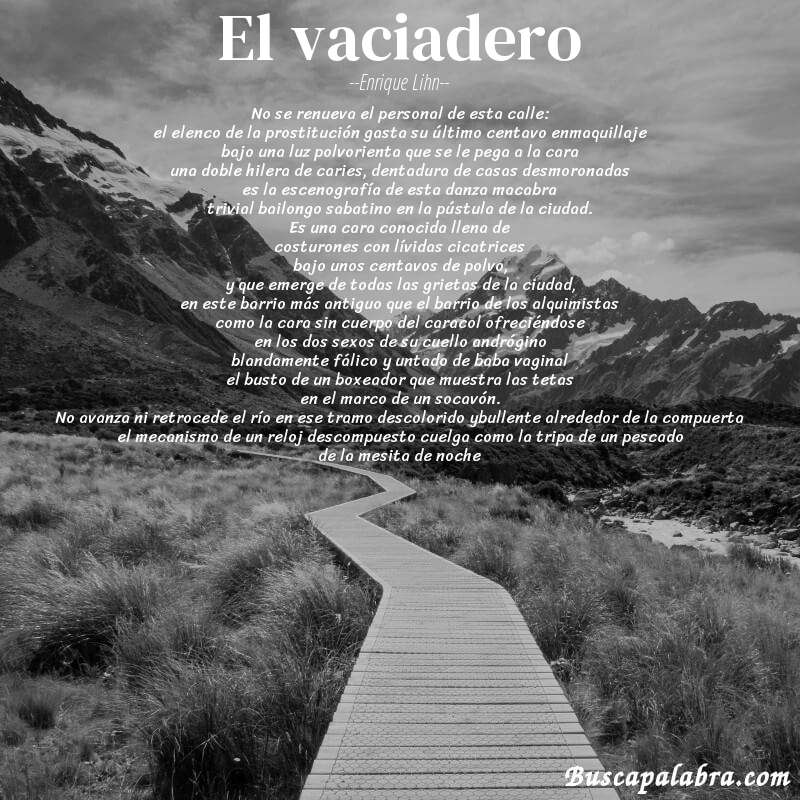 Poema el vaciadero de Enrique Lihn con fondo de paisaje