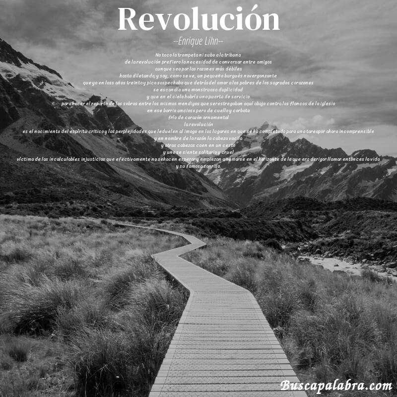 Poema revolución de Enrique Lihn con fondo de paisaje