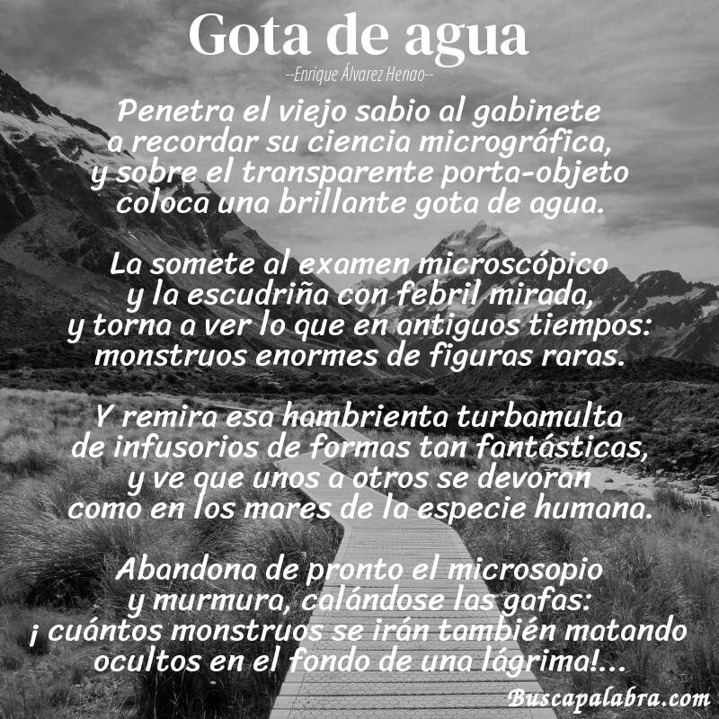 Poema Gota de agua de Enrique Álvarez Henao con fondo de paisaje