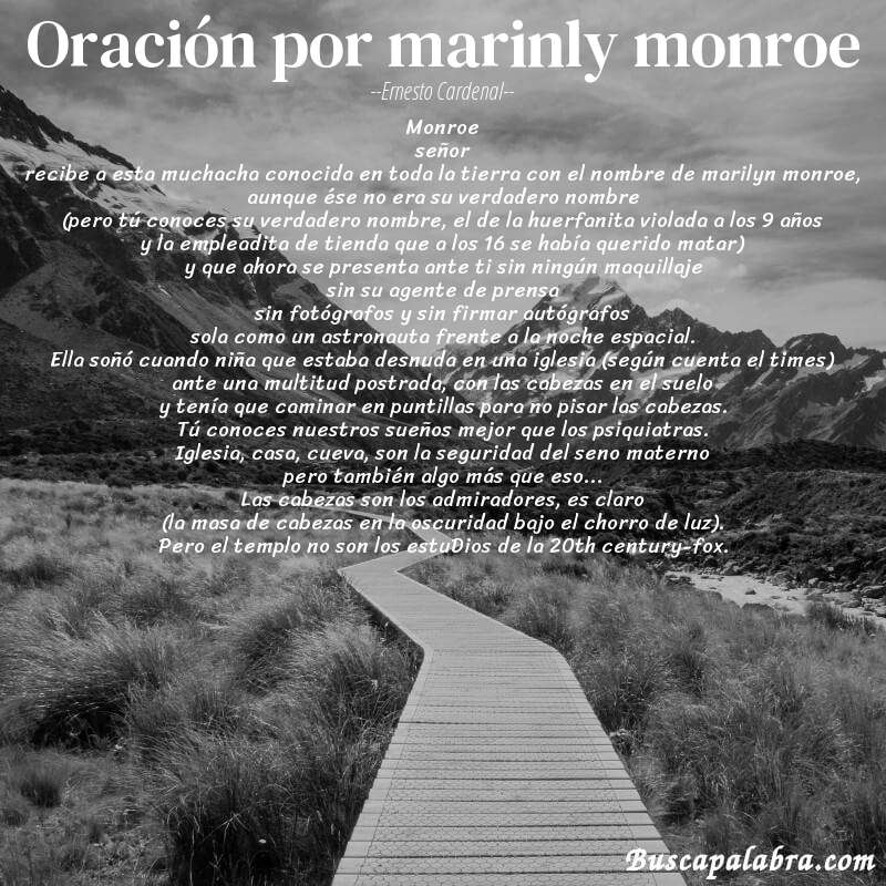 Poema oración por marinly monroe de Ernesto Cardenal con fondo de paisaje