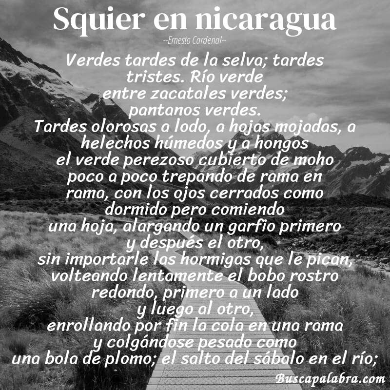Poema squier en nicaragua de Ernesto Cardenal con fondo de paisaje