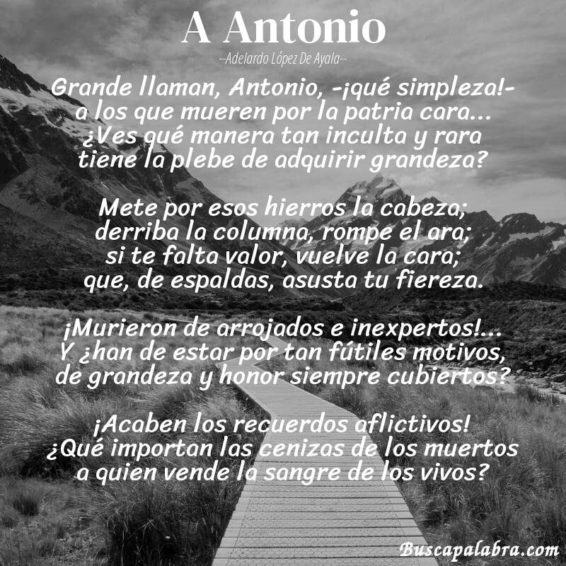 Poema A Antonio de Adelardo López de Ayala con fondo de paisaje