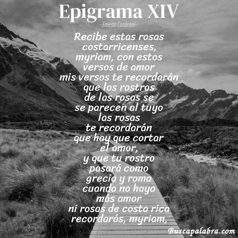 Poema epigrama XIV de Ernesto Cardenal con fondo de paisaje