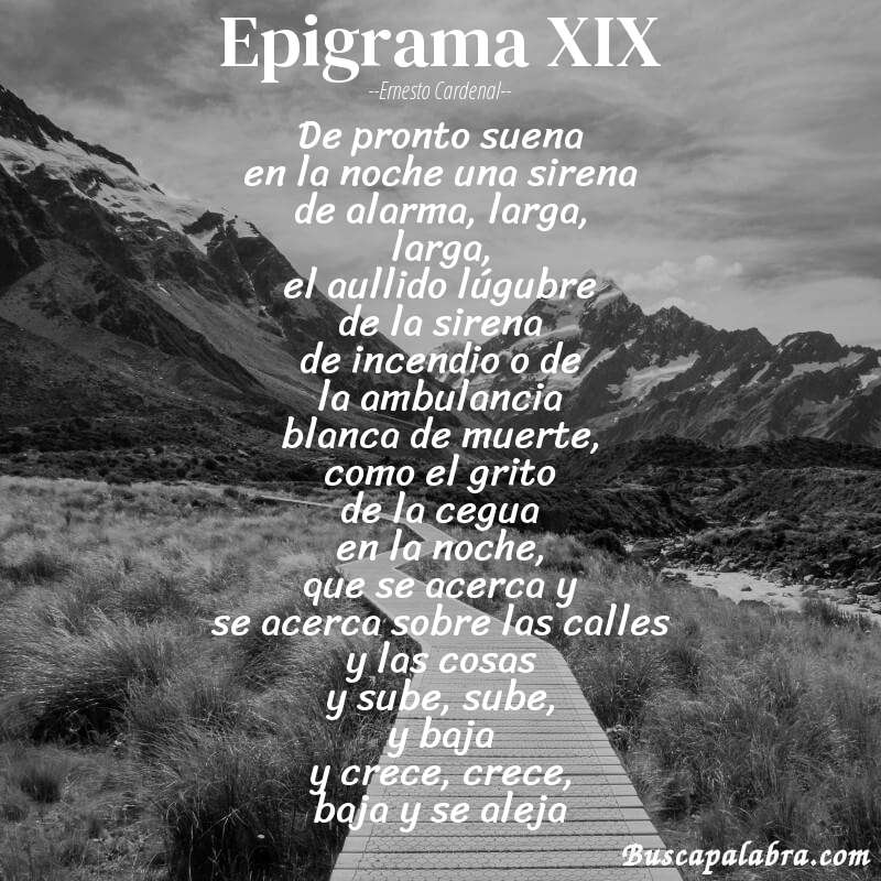 Poema epigrama XIX de Ernesto Cardenal con fondo de paisaje