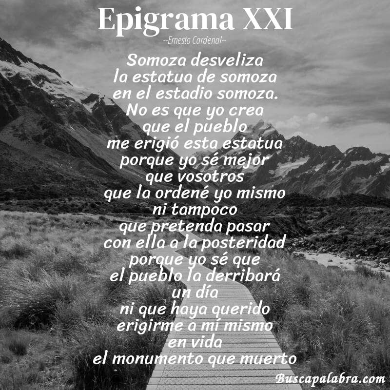 Poema epigrama XXI de Ernesto Cardenal con fondo de paisaje