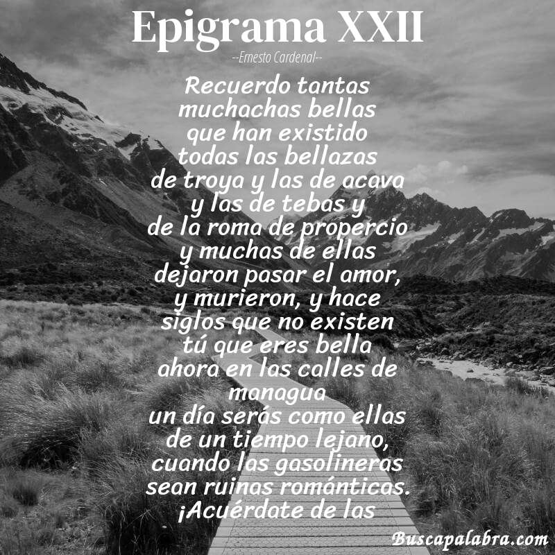 Poema epigrama XXII de Ernesto Cardenal con fondo de paisaje