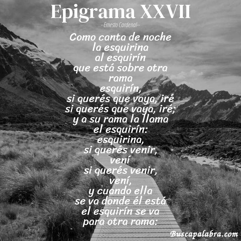 Poema epigrama XXVII de Ernesto Cardenal con fondo de paisaje