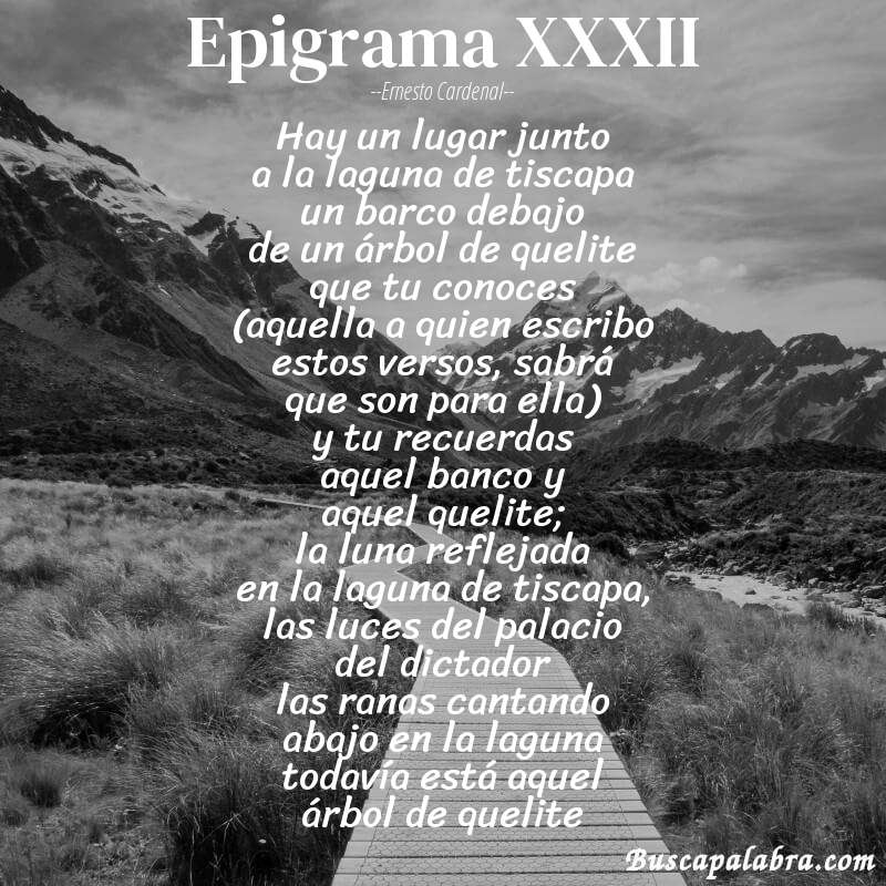 Poema epigrama XXXII de Ernesto Cardenal con fondo de paisaje
