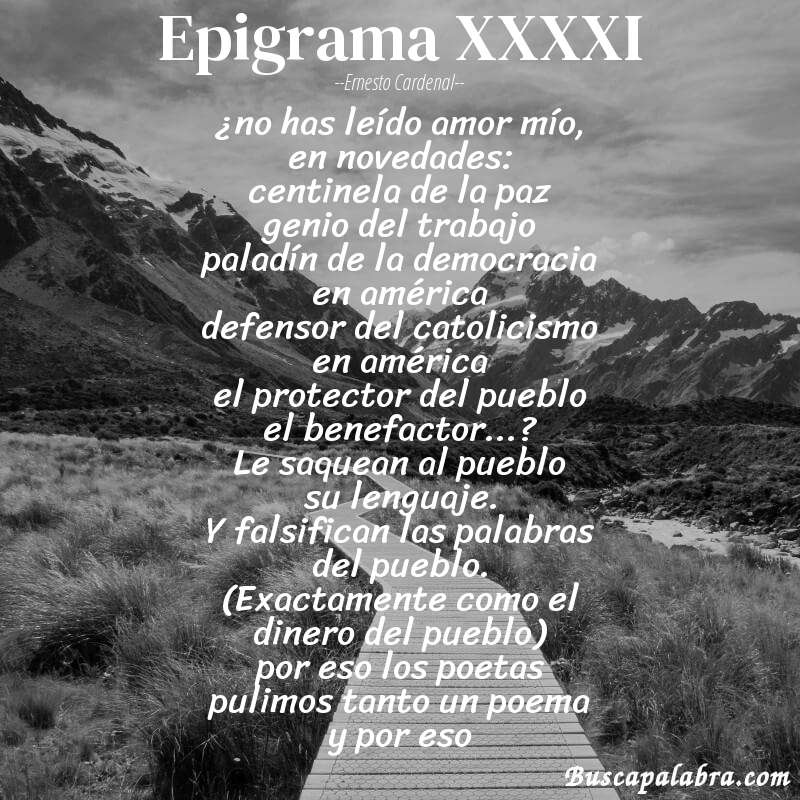 Poema epigrama XXXXI de Ernesto Cardenal con fondo de paisaje