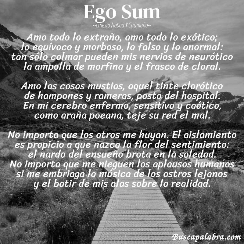Poema Ego Sum de Ernesto Noboa y Caamaño con fondo de paisaje