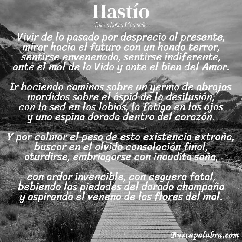 Poema Hastío de Ernesto Noboa y Caamaño con fondo de paisaje