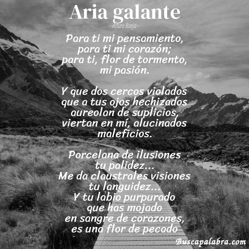 Poema Aria galante de Arturo Borja con fondo de paisaje