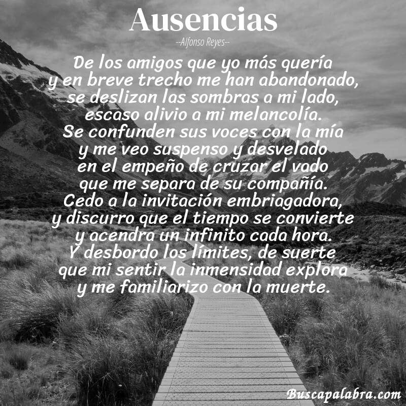 Poema ausencias de Alfonso Reyes con fondo de paisaje