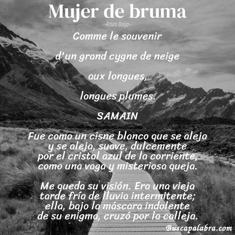 Poema Mujer de bruma de Arturo Borja con fondo de paisaje