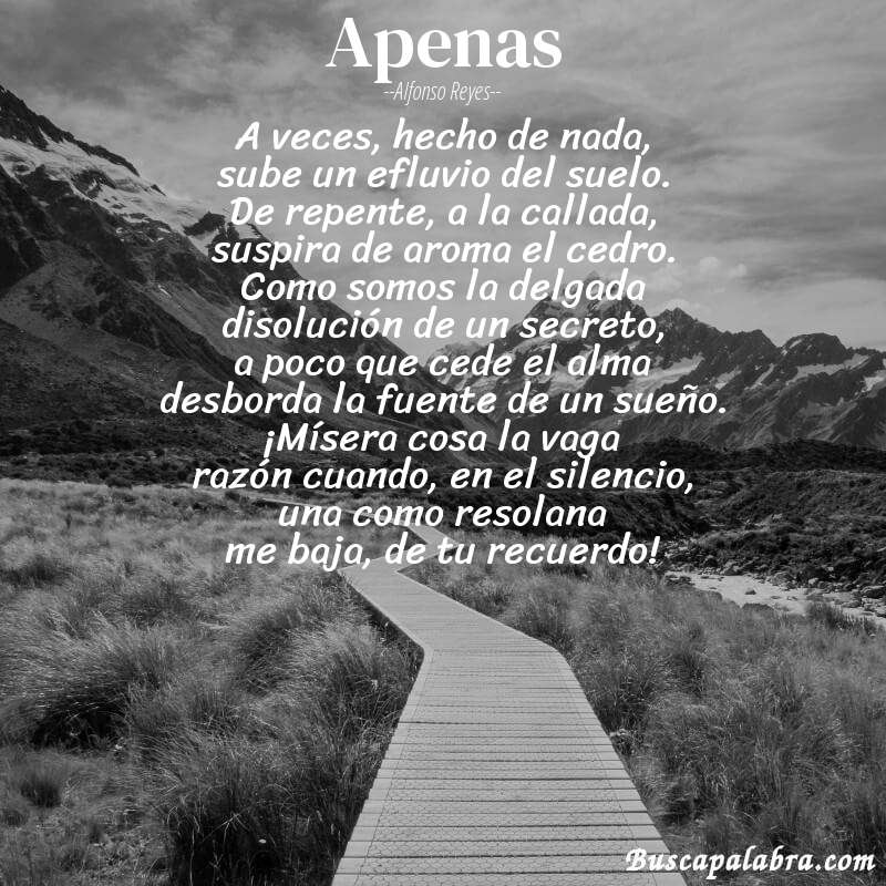 Poema apenas de Alfonso Reyes con fondo de paisaje