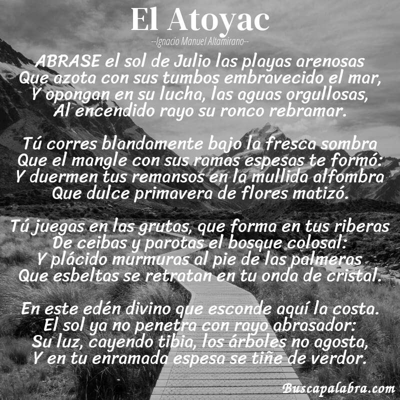 Poema El Atoyac de Ignacio Manuel Altamirano con fondo de paisaje
