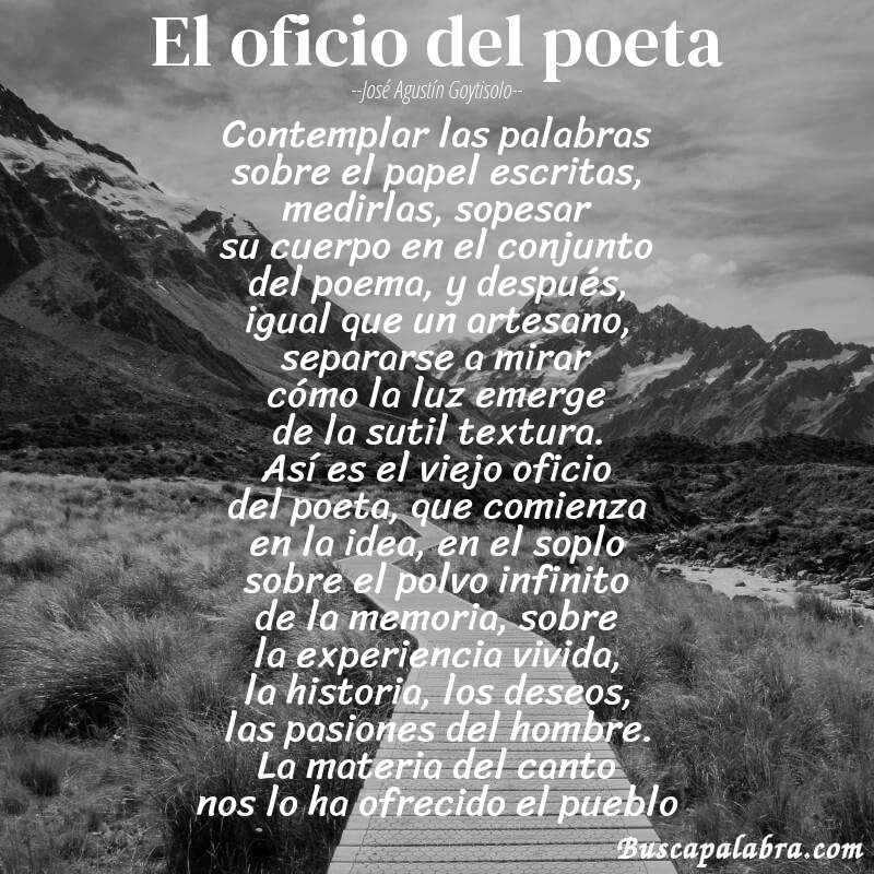 Poema el oficio del poeta de José Agustín Goytisolo con fondo de paisaje