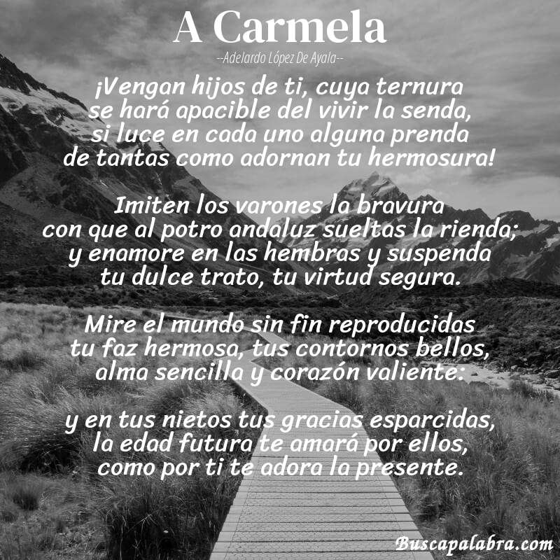 Poema A Carmela de Adelardo López de Ayala con fondo de paisaje