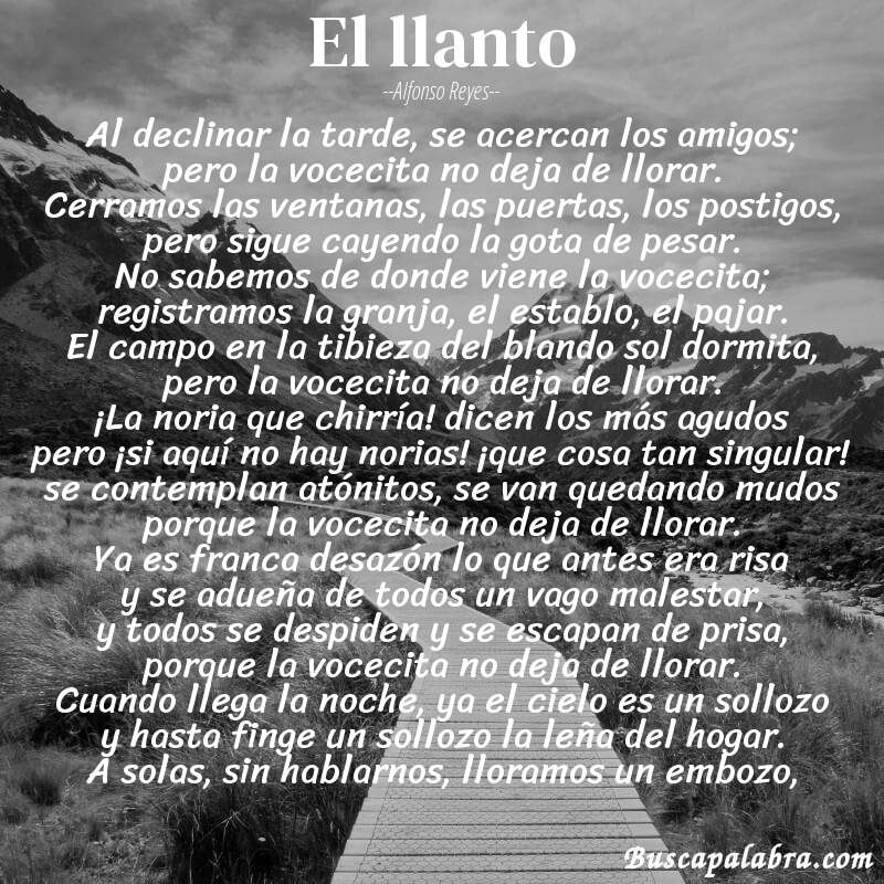 Poema el llanto de Alfonso Reyes con fondo de paisaje